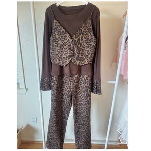 NEW Leopard Print Faux Layered Top & Pants Set | Soft Velour Feel | Cozy Chic